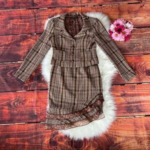 David Meister tweed cheetah print 2-piece suit sz6